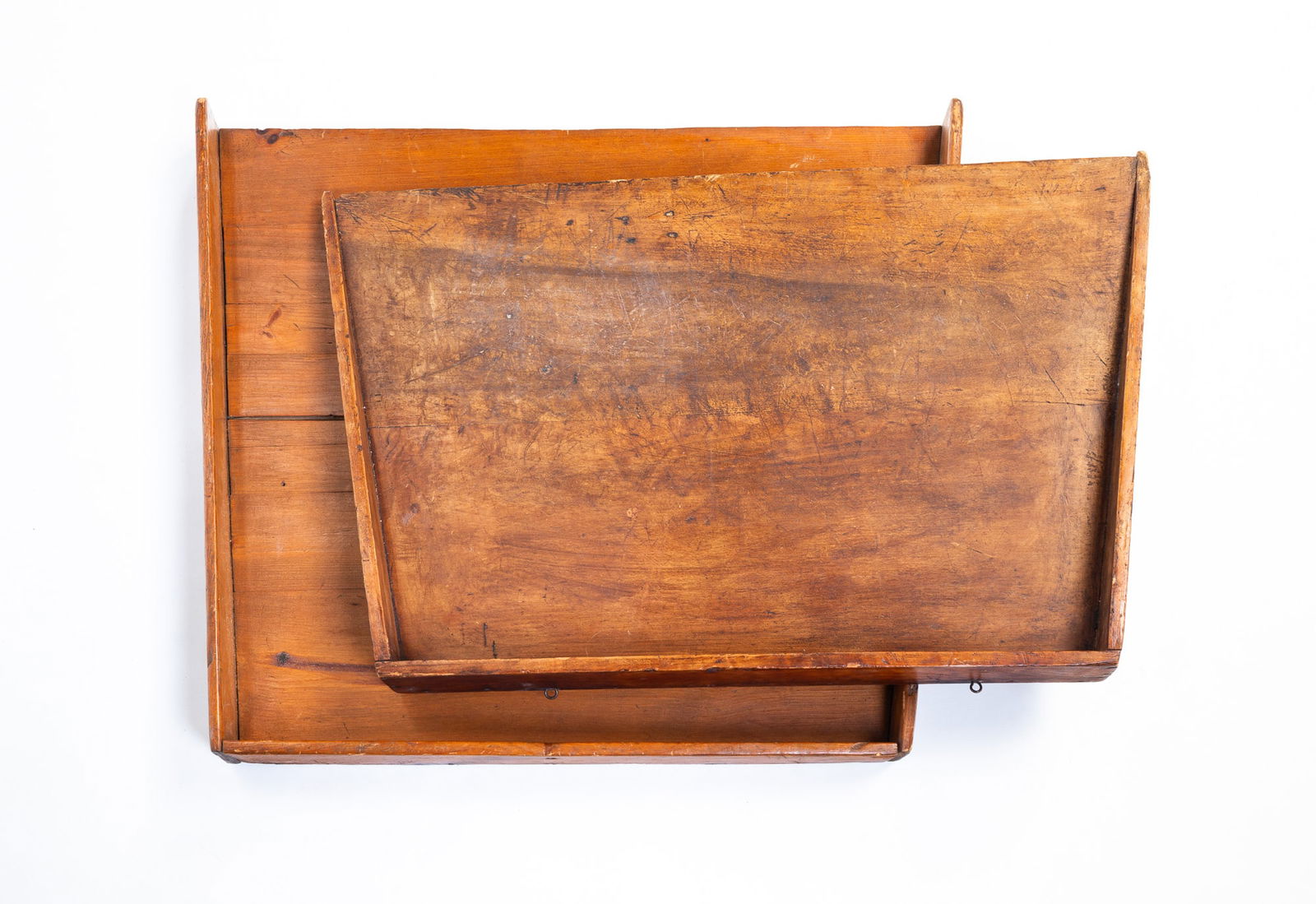 TWO WOODEN WORK SURFACES. (1 of 4)