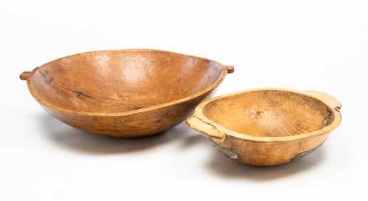 TWO LARGE WOOD DOUGH BOWLS.