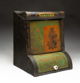 PAINTED TIN SPICE BIN.