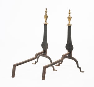 PAIR OF KNIFE BLADE ANDIRONS MARKED N. STARR.