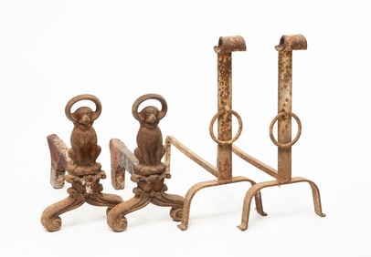 TWO PAIRS OF ANDIRONS.