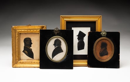 FOUR FRAMED PAINTED SILHOUETTES.