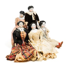 FIVE CHINA HEAD DOLLS.