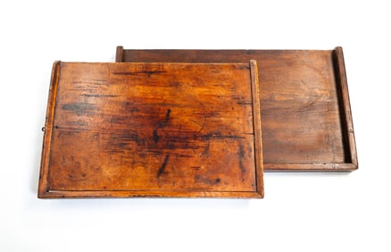 TWO WOODEN WORK SURFACES.