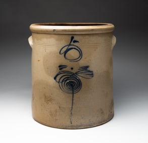 COBALT DECORATED STONEWARE CROCK.