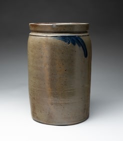 COBALT DECORATED STONEWARE JAR.