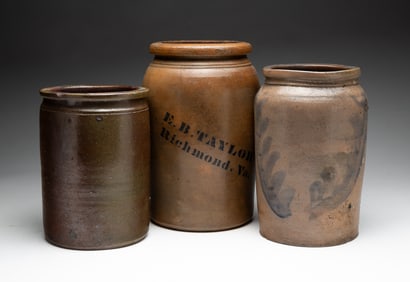 THREE STONEWARE JARS.