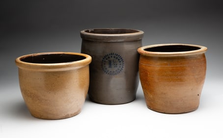 THREE STONEWARE JARS.