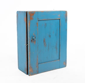 BLUE PAINTED CUPBOARD.