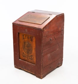 RED PAINTED LION COFFEE BIN.