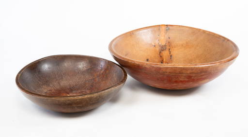 TWO TURNED WOOD BOWLS. (1 of 4)