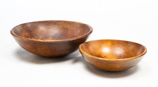 TWO LARGE TURNED WOOD BOWLS. (1 of 6)