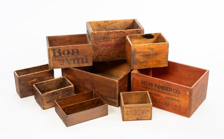 NINE FINGER JOINTED PINE BOXES.