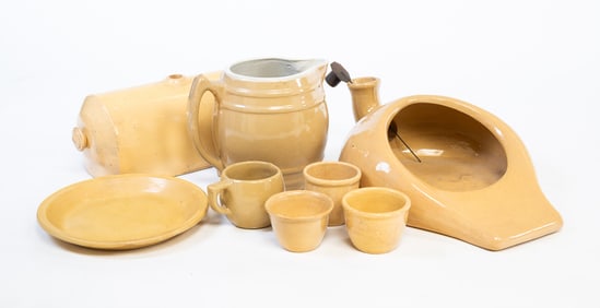 EIGHT YELLOWWARE ITEMS.