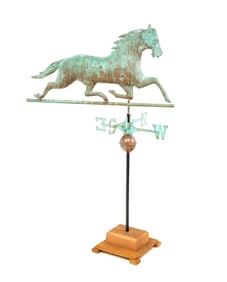 FULL-BODIED RUNNING HORSE WEATHERVANE WITH DIRECTIONALS.