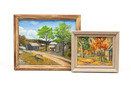 TWO FRAMED FARMSCAPES.