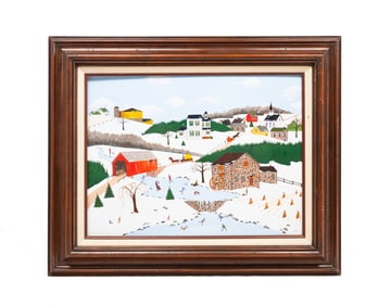 FOLK ART WINTER LANDSCAPE SIGNED STEELE.