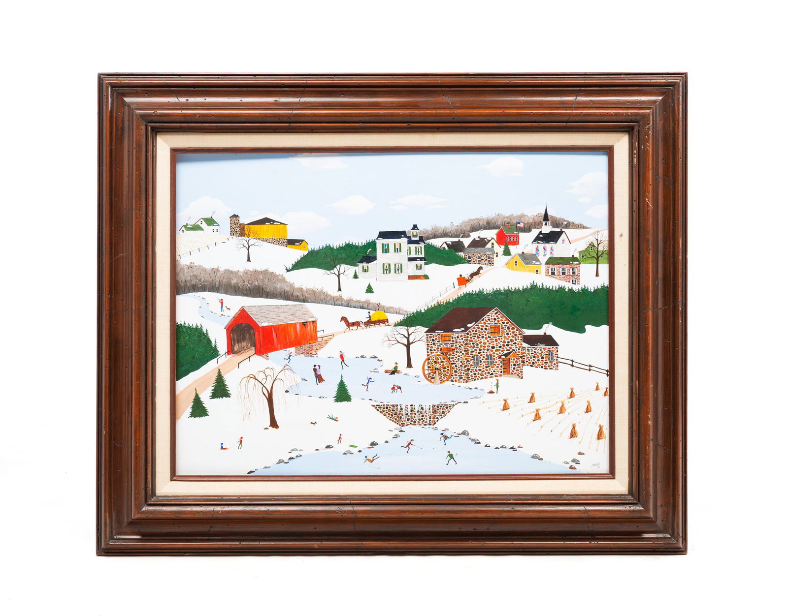 FOLK ART WINTER LANDSCAPE SIGNED STEELE. (1 of 5)