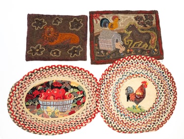 FOUR FOLKSY THROW RUGS.