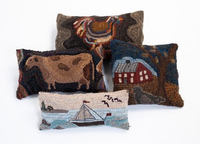 FOUR HOOKED THROW PILLOWS.