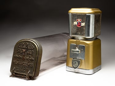 STORE SHOW JAR AND A CANDY MACHINE.