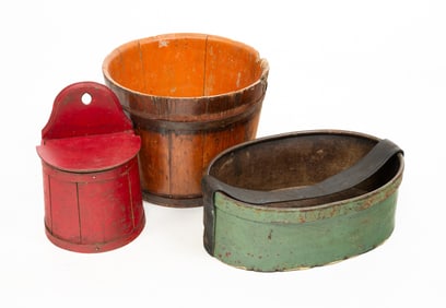 THREE PAINTED HOUSEHOLD ITEMS.