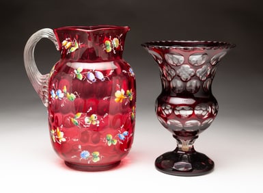 ART GLASS PICTURE AND VASE.