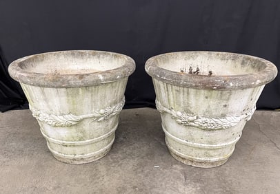 PAIR OF CAST CONCRETE GARDEN URNS.