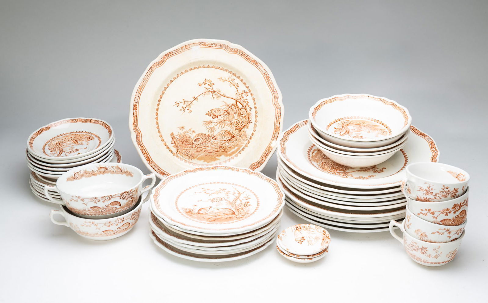 GROUP OF FURNIVALS BROWN "QUAIL" IRONSTONE DISHES. (1 of 5)