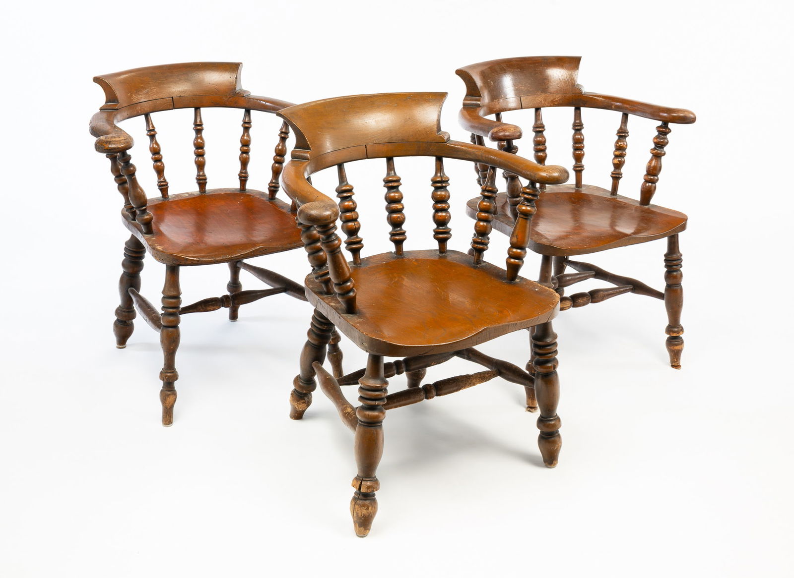 THREE PUB WINDSOR ARMCHAIRS. (1 of 4)