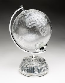 WATERFORD CRYSTAL GLOBE ON STAND.