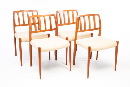 SET OF FOUR DANISH MODERN UPHOLSTERED SIDE CHAIRS BY J.L. MOLLER.