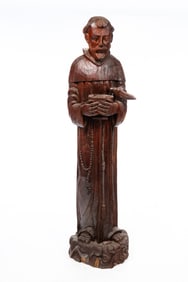 LIFE-SIZED WOOD CARVING OF ST. FRANCIS OF ASSISI.