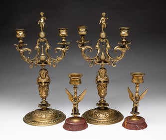 TWO PAIRS OF CANDLE HOLDERS.