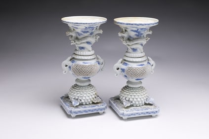 TWO PORCELAIN HIRADO MIKAWACHI PORCELAIN VASES.