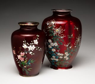 TWO CLOISONNE GINBARI VASES.