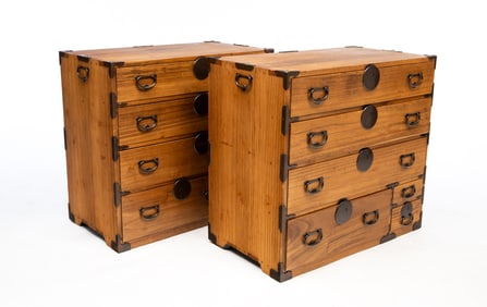 PAIR OF SIX DRAWER TANSU CHESTS.