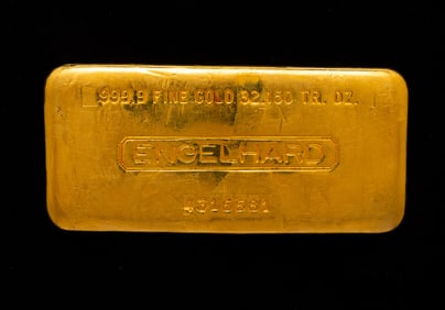 SCARCE 99.99% PURE GOLD POURED BULLION BAR BY ENGELHARD CORPORATION.