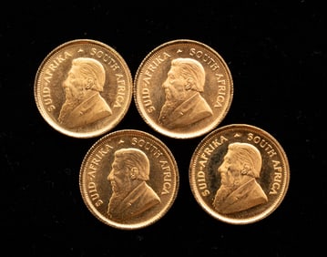 FOUR 1980 1/10 OZ SOUTH AFRICA GOLD KRUGERRANDS.