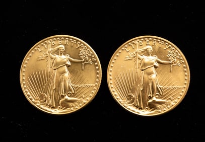 TWO U.S. LIBERTY 50-DOLLAR GOLD COINS, 1987.