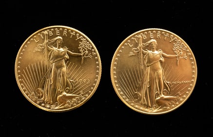 TWO U.S. 50-DOLLAR LIBERTY EAGLE GOLD COINS, 1993 AND 1986.