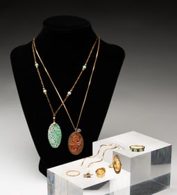 GROUP OF MOSTLY 14K YELLOW GOLD JEWELRY.
