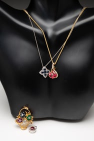 14K GOLD NECKLACES AND GEMSTONE PENDANTS.