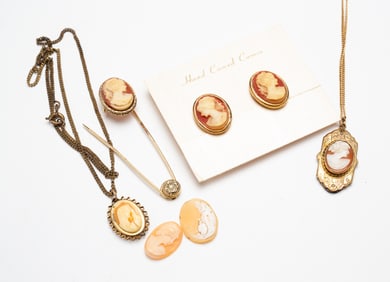 GROUP OF SIX CARVED SHELL CAMEOS.
