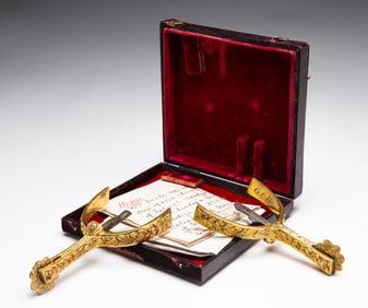 CASED PAIR OF GILT SPURS BY MAXWELL.