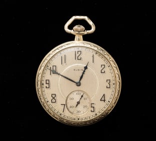 ELGIN 18K OPEN FACE POCKET WATCH.