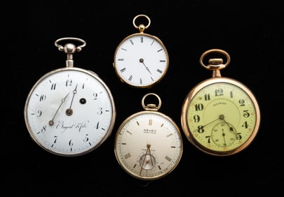 FOUR VINTAGE POCKET WATCHES, INCLUDES QUARTER HOUR REPEATER.