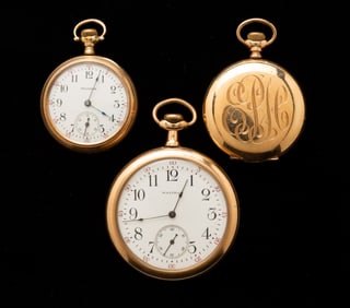 THREE WALTHAN POCKET WATCHES.