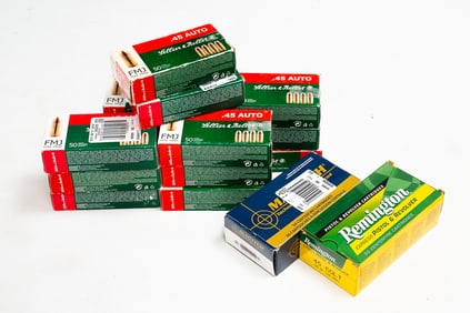 16 FULL BOXES OF FACTORY 45 ACP ROUNDS.