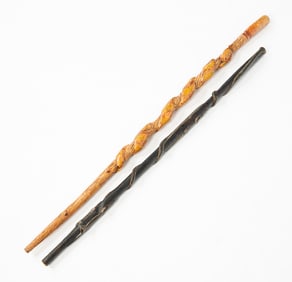 TWO FOLK ART CARVED CANES.